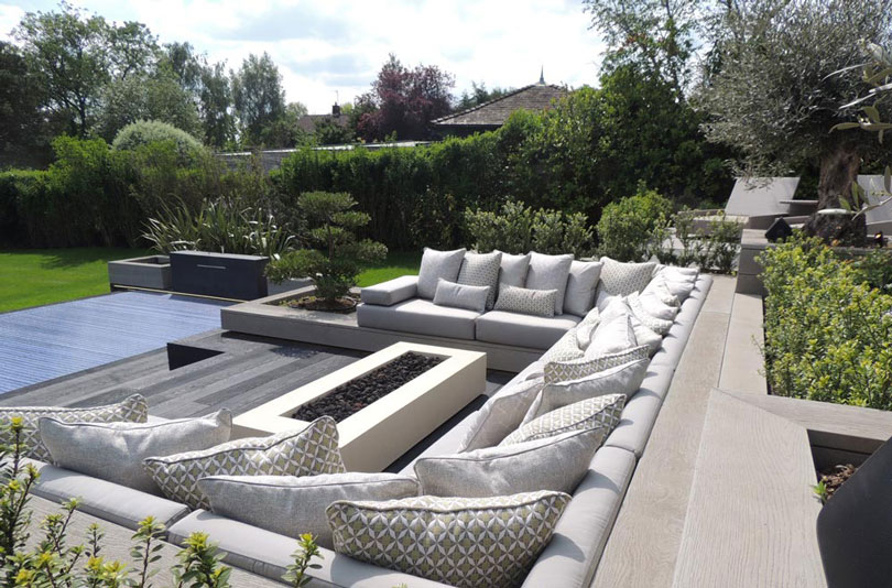 Specialist Outdoor cushions for outdoor living seating areas with fire pits, fire tables, chimeneas and barbeques
