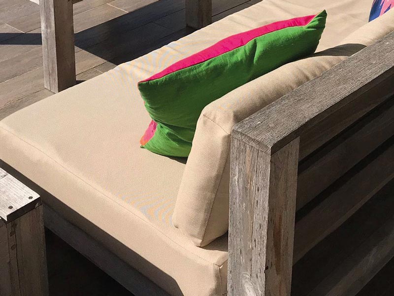 Re-covered seat cushions for a garden dining/lounge area