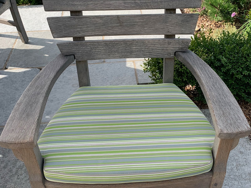 Specialist bespoke outdoor cushion for a wooden garden chair