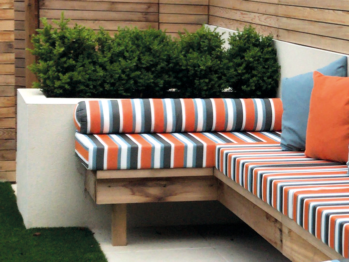 Corner outdoor cushions are no problem regardless what angle the corner is at.