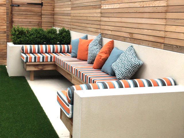 Custom outdoor seat and scatter cushions for a bespoke patio dining area