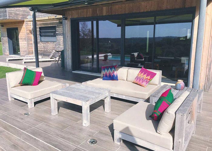 Bespoke outdoor cushions for a terrace seating area