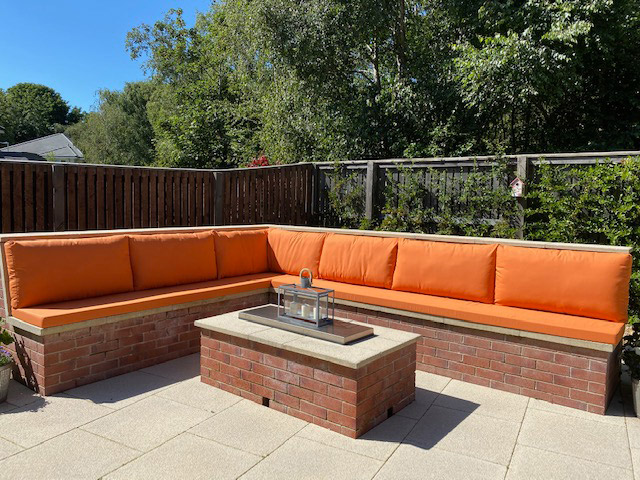 Outdoor foam seat cusions with matching outdoor fibre filled backrests