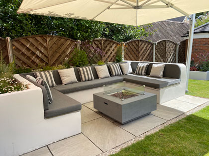 Custom outdoor seat and scatter cushions for a bespoke patio dining area